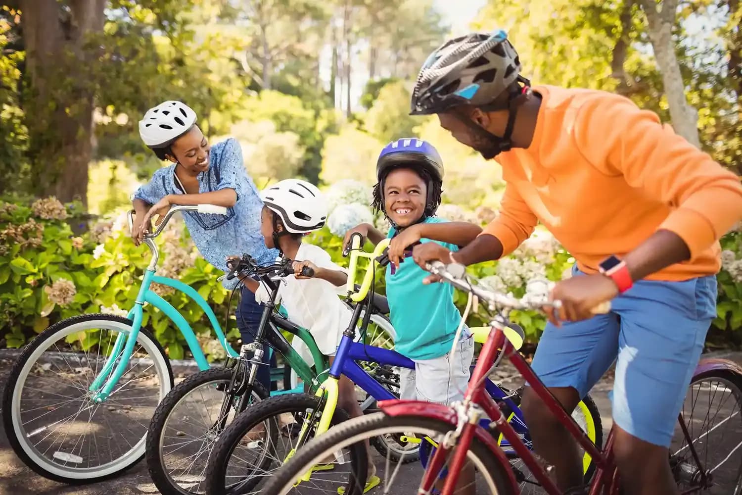 family on bikes